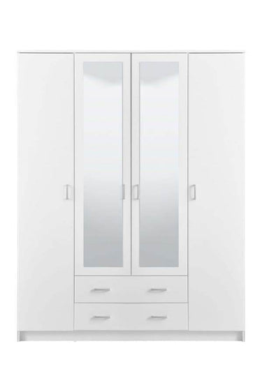Kano White 4-Door Wardrobe with Mirrored Panels and Ample Storage - UK Luxury Furniture